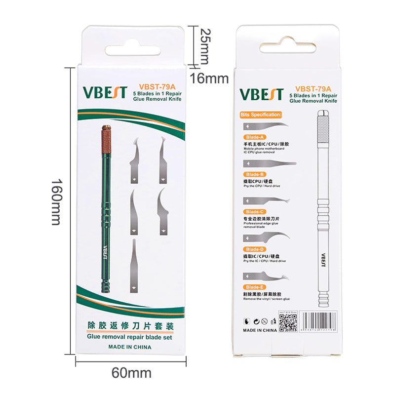 VBEST VBST-79A 5-in-1 CPU Pry Knife Kit Mobile Phone Motherboard IC Chip Glue Remove Repair Tool VBEST VBST-79A 5-in-1 CPU Pry Knife Kit Mobile Phone Motherboard IC Chip Glue Remove Repair Tool